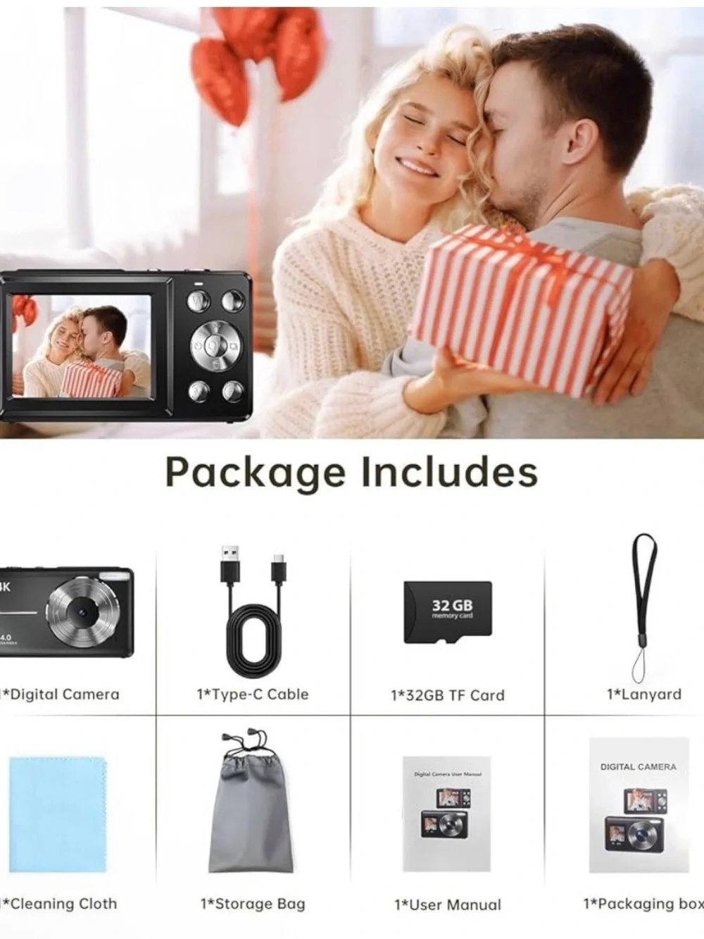 4K 64MP Compact Digital Camera - Black